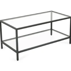 Bianca sort sofabord metalstel og glas - 100x50x40 cm