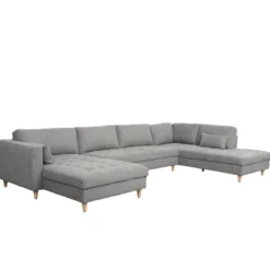 Brandy - venstrevendt u-sofa i grå med chaiselong - L: 366 x D: 211 x H: 80 cm