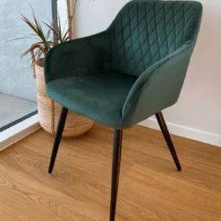 Carlo spisebordsstol - Grøn velour med armlæn