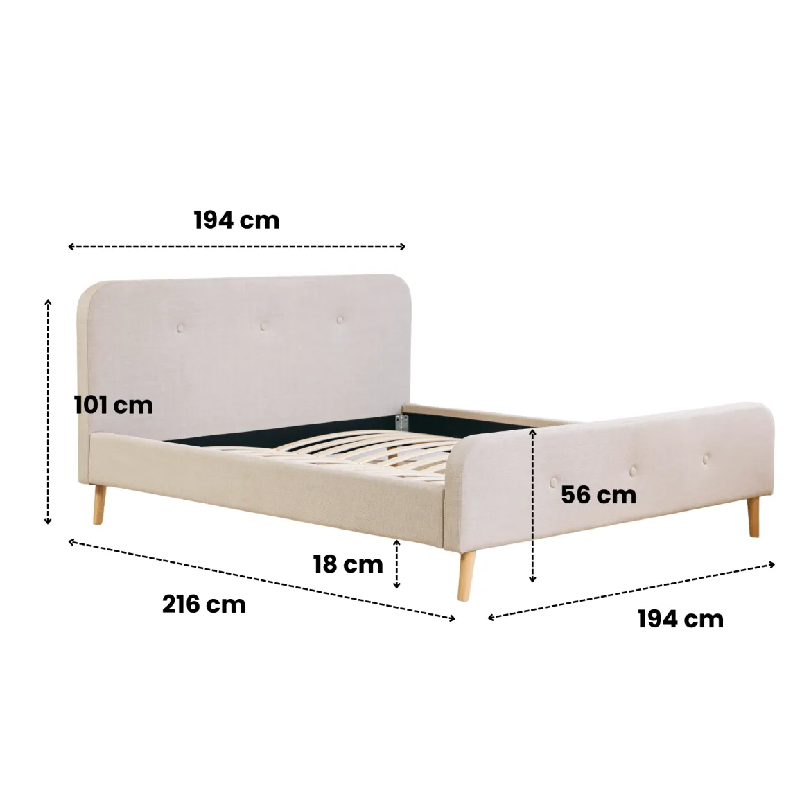 Christian sengeramme i beige 180x200 cm ekskl. sengelameller og madrasser
