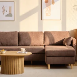 Ellis - Højrevendt og venstrevendt vendbar chaiselong sofa brun fløjl - L: 215 x D: 82 x H: 78 cm
