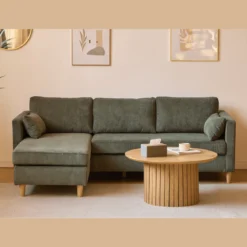 Ellis - Højrevendt og venstrevendt vendbar chaiselong sofa grøn fløjl - L: 215 x D: 82 x H: 78 cm
