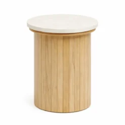 Enzo sidebord i stenbordplade med eg lamelfod Ø40