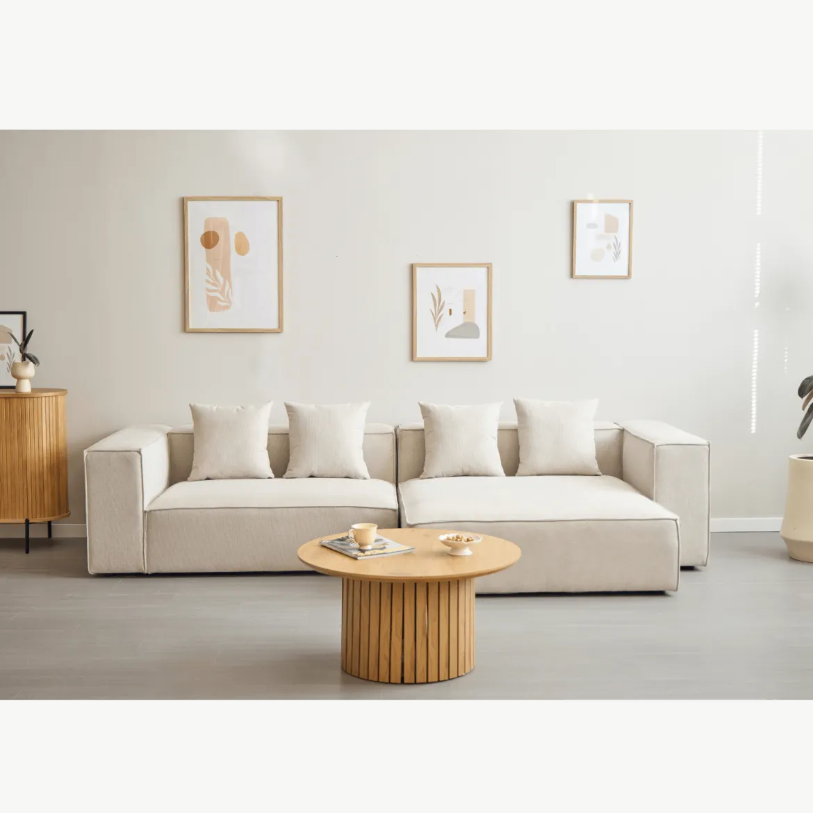 Hailey - Højrevendt chaiselong modulsofa i beige med 2 moduler L: 294 X D: 148 X H: 65 cm