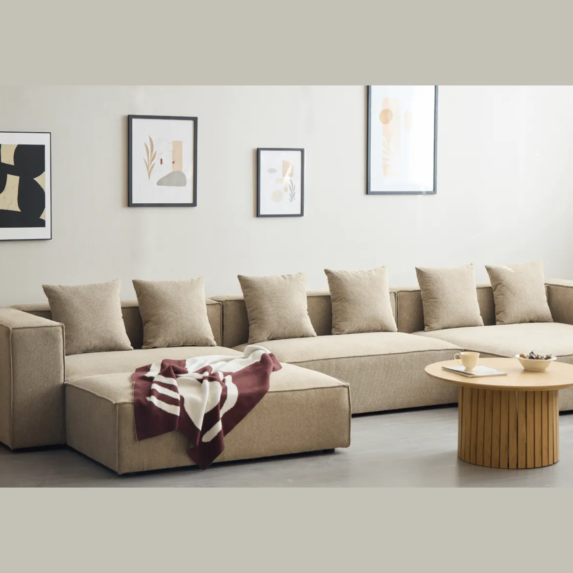Hailey - Højrevendt chaiselong modulsofa med puf i sand L: 415 X D: 172 X H: 65 cm