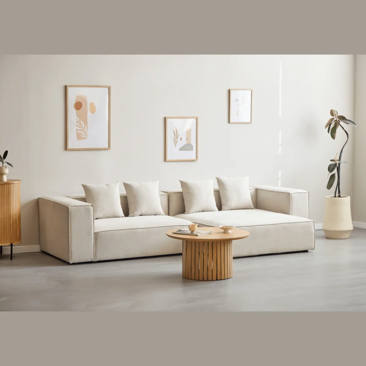 Hailey modul med halvt ryglæne højrevendt i beige L: 148 x D: 100 x H: 65 cm