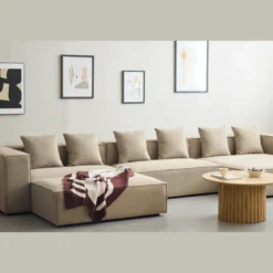 Hailey - Venstrevendt chaiselong modulsofa med puf i sand L: 415 X D: 172 X H: 65 cm