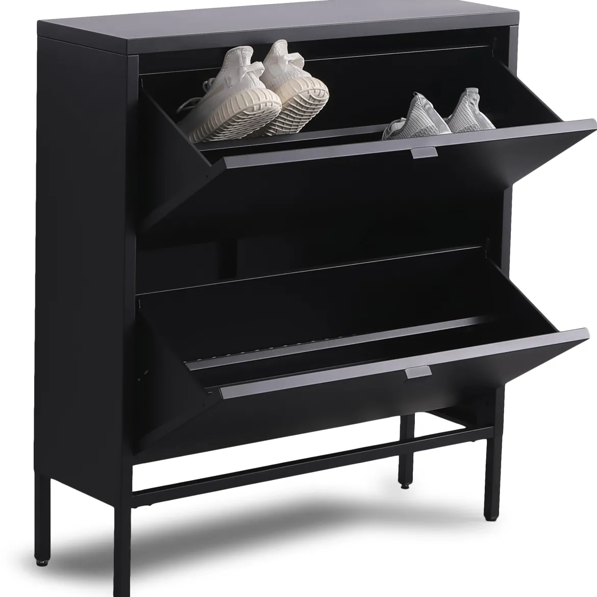 Herman Skoskab - Sort metal med 2 rum - 80x26x89 cm