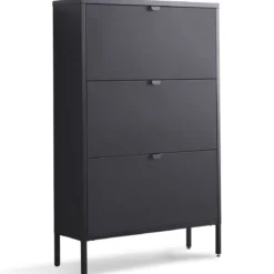 Herman Skoskab - Sort metal med 3 rum - 80x26x125 cm