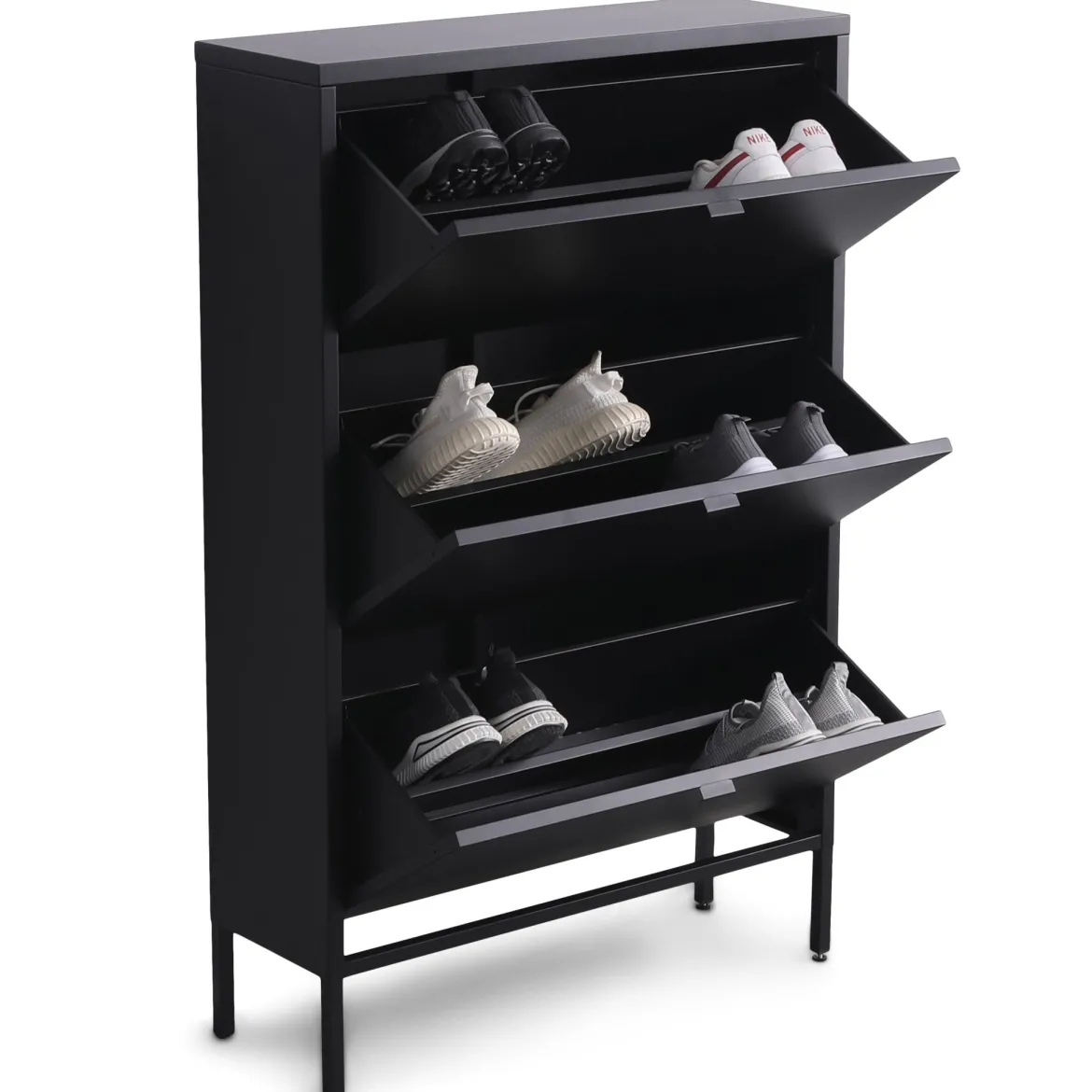 Herman Skoskab - Sort metal med 3 rum - 80x26x125 cm