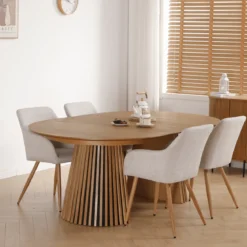 Jenna spisebordstol - beige tekstil med egelook