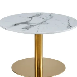 Lazio rundt sofabord i hvid marmor look med guld/messing ben Ø70 cm