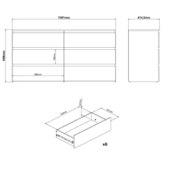 Maise kommode H:70 x B:138 x B:41 cm med 6 skuffer i hvid
