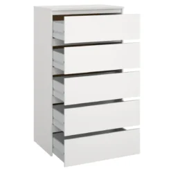 Maise kommode H:114 x B:65 x D:41 cm med 5 skuffer i hvid. Uden emballage / Mindre skader - se produktbeskrivelse (OUB12278)