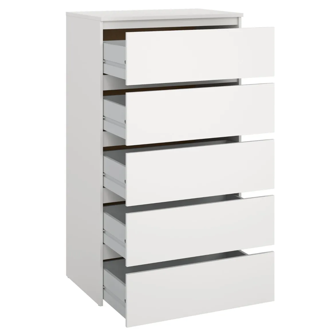 Maise kommode H:114 x B:65 x D:41 cm med 5 skuffer i hvid. Uden emballage / Mindre skader - se produktbeskrivelse (OUB12278)