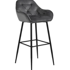 Mario barstol med ryglæn - Grå velour 65 cm