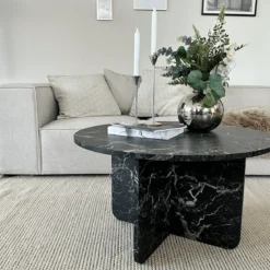 Mercy sofabord sort marmor look Ø80 cm