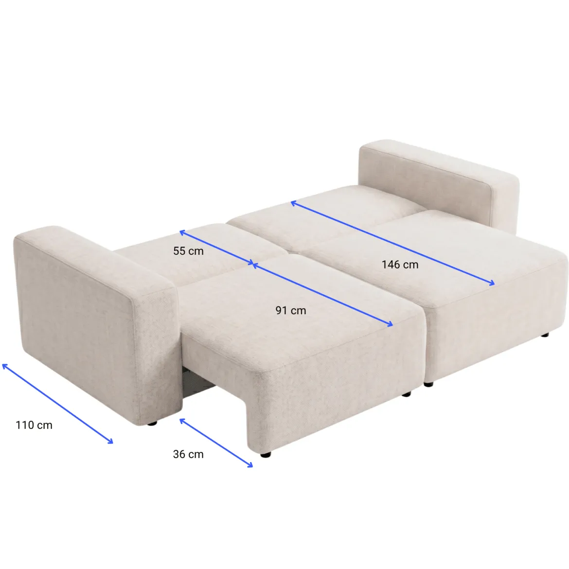 Noelle sovesofa i beige tekstil