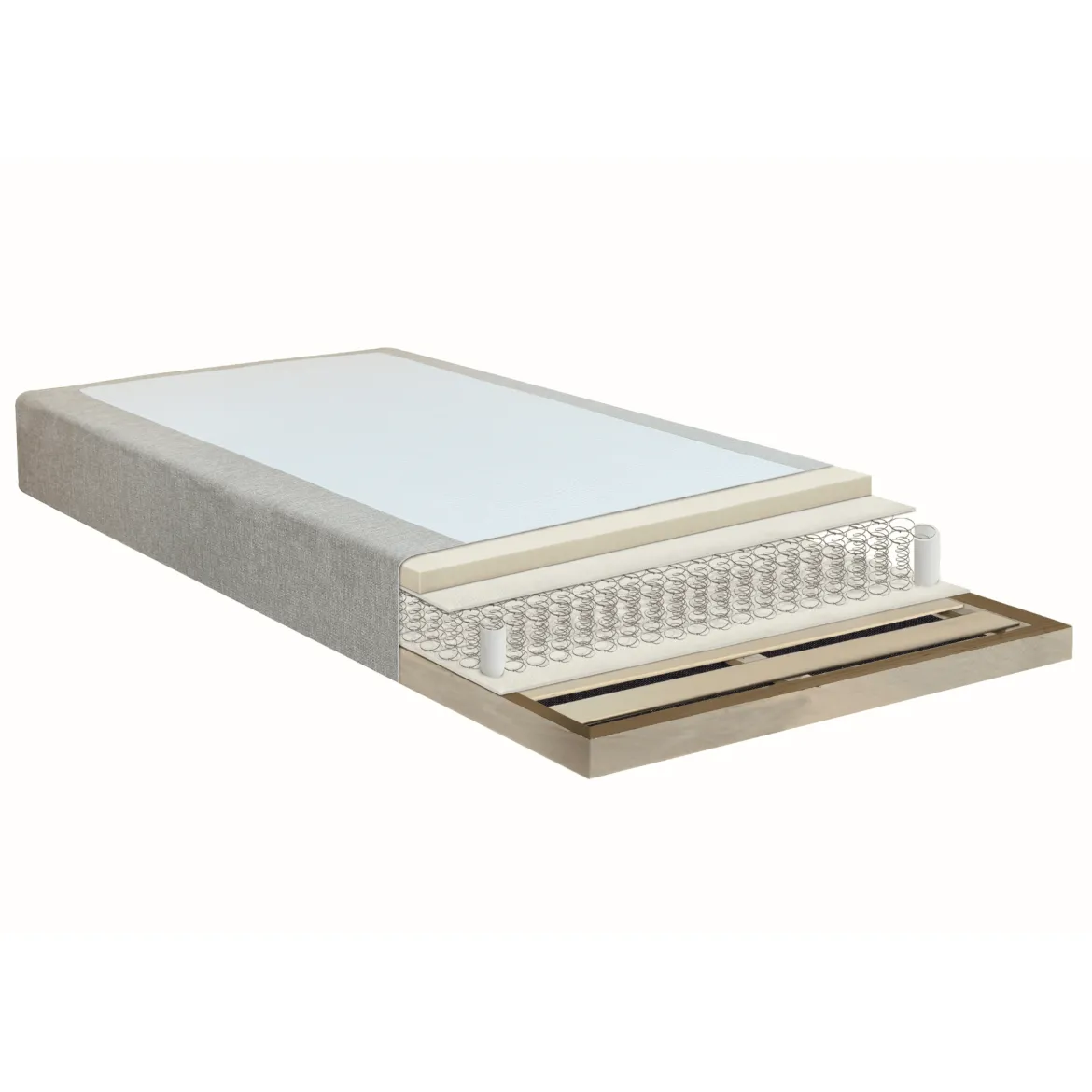 Premium boxmadras seng i beige med 90x200 cm med 7 cm topmadras i memoryskum ekskl. ben