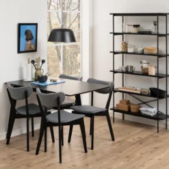 Rickie - Sort klap ud spisebord med tillægsplade i sortlakeret egefiner - 80/120 x 80 cm