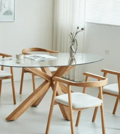 Sidney - Glas spisebord med ben i massiv egetræ 175x90 cm