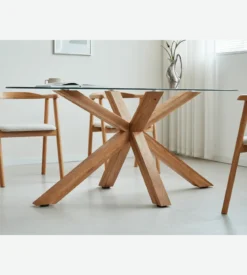 Sidney - Glas spisebord med ben i massiv egetræ 175x90 cm