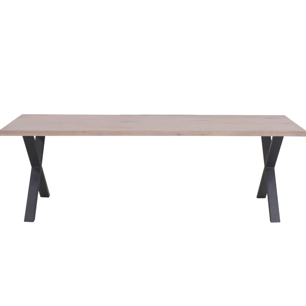 Susan plankebord - 200x95 cm - i hvidolieret eg med krydsben - (Forberedt til tillægsplader)