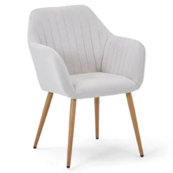 Vanessa spisebordsstol med armlæn - beige tekstil og egelook